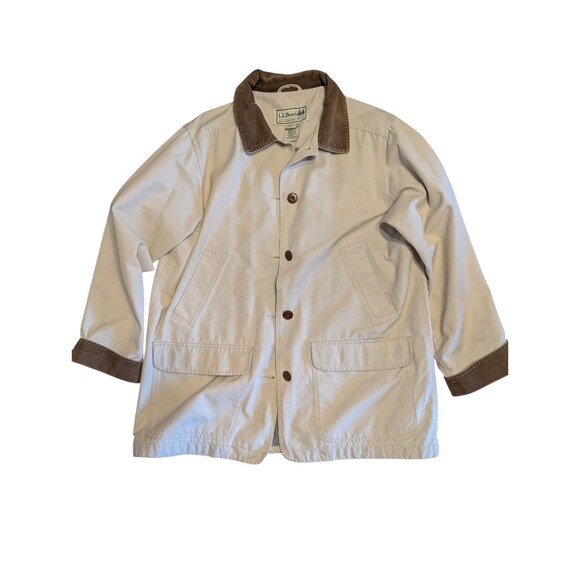Vintage LL Bean Women’s Chore Field Coat Large Tan Canvas Barn Jacket Corduroy - Picture 1 of 2
